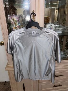 adidas Silver Athletic Jersey with Three-Stripes